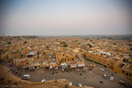 View of the streets of Jaisalmer at dusk from the top of the fort.